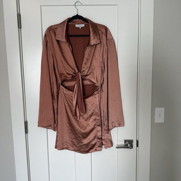 L' ACADEMIE Phillipa Mini Dress Copper Size Medium Cut Out Button Front Revolve - Picture 2 of 3